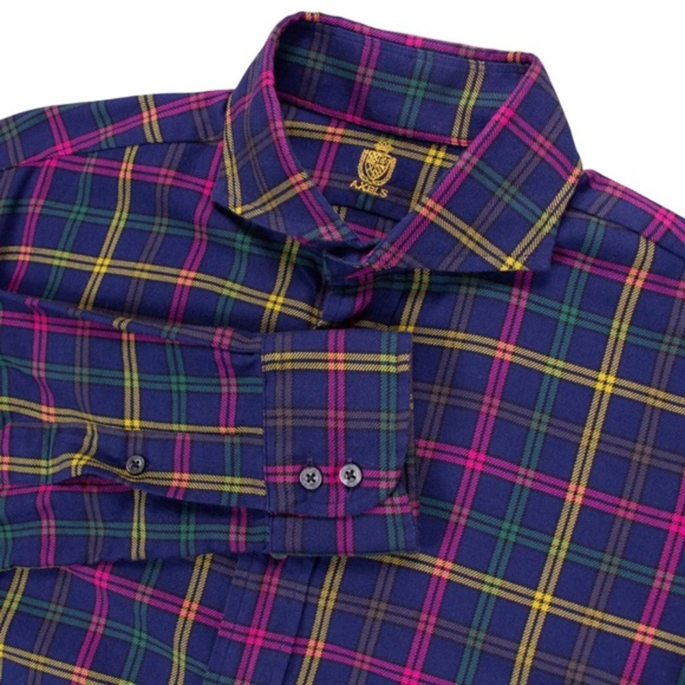 Axels Vail Ltd Mens L‎ Multicolor Plaid Brushed Cotton Crest Collection Shirt
